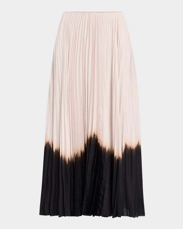 Tatum Pleated Contrast-Hem Midi Skirt